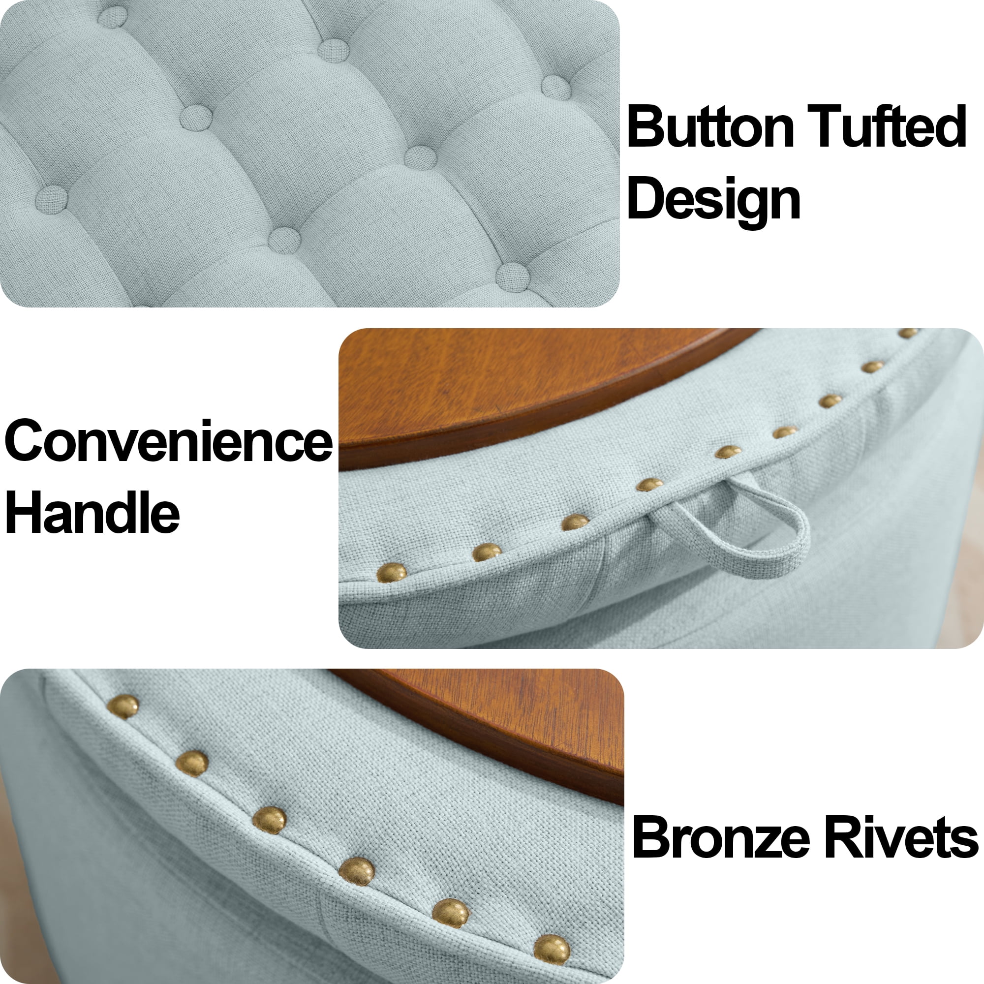 30'' Round Ottoman with Storage, Modern Tufted Fabric Storage Ottoman with Removable Top for Living Room, Bedroom, Light Blue
