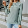 thumbnail image 2 of IROINNID Polyester Long Sleeve T Shirt for Women Comfortable Deep Round- Neck Solid Button Blouse Shirt Top,Green, 2 of 4