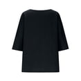 thumbnail image 4 of DeHolifer Cotton Linen Tops for Women Crewneck Pleated Loose Tunic Shirts Half Sleeve Summer Blouses Black M, 4 of 6