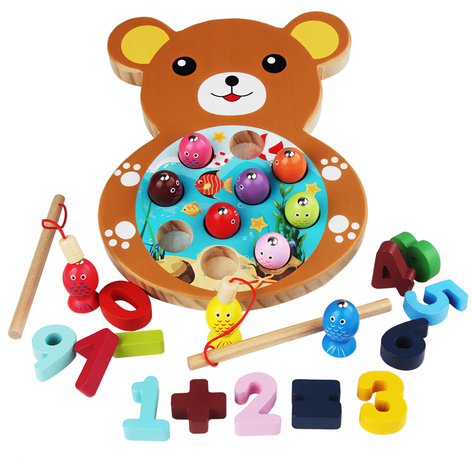 Details about   2in1 Wooden Puzzle Board  Fishing Kid Toy 20 Ocean Animal 2 Pole Set 