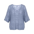 thumbnail image 5 of Siminsem Women's Crochet Long Sleeve V Neck Loose Fitting Top 2026 Summer Lightweight Boho Beach Cover Up Blouse Casual Resort Cruise Vacation Outfit Trendy Spring Sweater, Sky Blue, S, 5 of 5