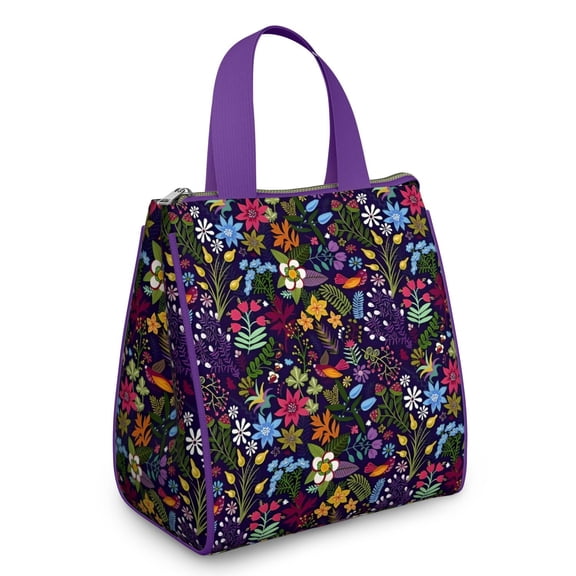 Pioneer Flower Floral Print Pattern Insulated Lunch Bag for Women & Adults,Large Portable Soft Cooler Lunch Bag,Thermal Food Storage Tote with Pearl Cotton,8.66L,8.75x5.75x9.5 Inch