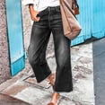 thumbnail image 3 of Wutalume Baggy Jeans for Women Wide Leg Mid Waist, Fringed Cropped Denim Pants, Trendy Boho Style with Distressed Hem,Black L, 3 of 8