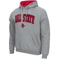 thumbnail image 2 of Men's Colosseum Heathered Gray Ball State Cardinals Arch & Logo 3.0 Pullover Hoodie, 2 of 3