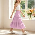 thumbnail image 5 of ASEIDFNSA Girls Smocked Waist Maxi Skirt with Tiered Hem Long A Line Fit and Soft Fabric (Pink,5-6 Years), 5 of 5