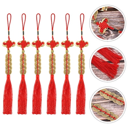 OUNONA Copper Coin Tassel Pendant Chinese New Year Knot Red 6Pcs