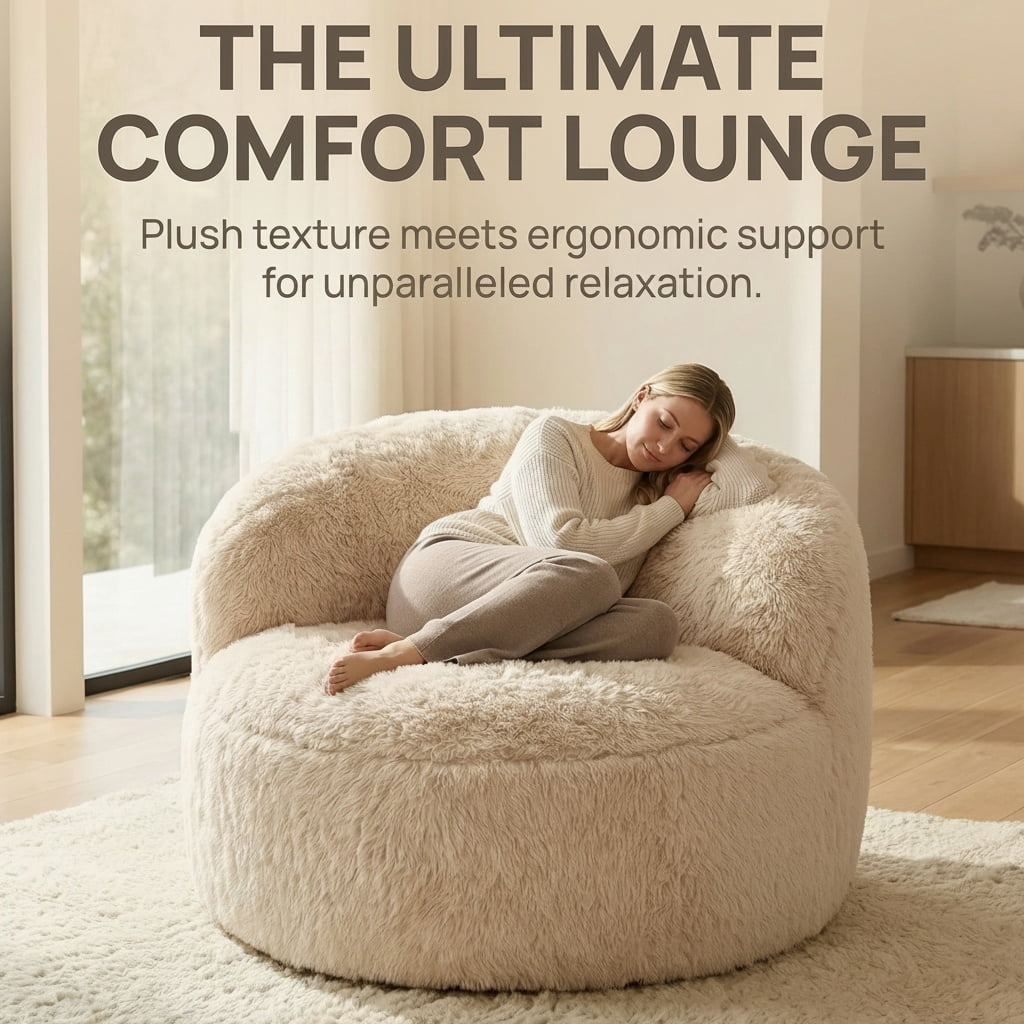 Fulsmile Bean Bag Chair Large Plush Chairs for Adults Giant Beanbag Chair Bean Bag Sofa with Stuffed Memory Foam Bean Lounger Chair for Reading Gaming Relaxing, Beige