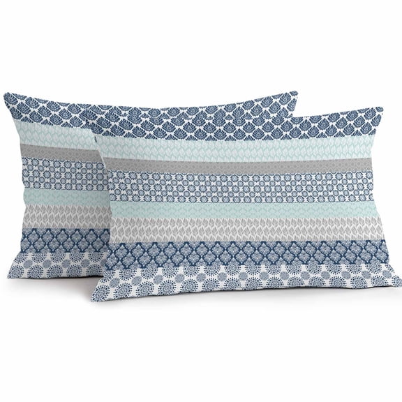Vintage Outdoor Pillow Covers Pack of 2 Medieval Bohemian Blue Geometric Stripe Waterproof Throw Pillow Covers Decorative Cushion Cases for Patio Garden Tent Balcony Couch 20x12 inch
