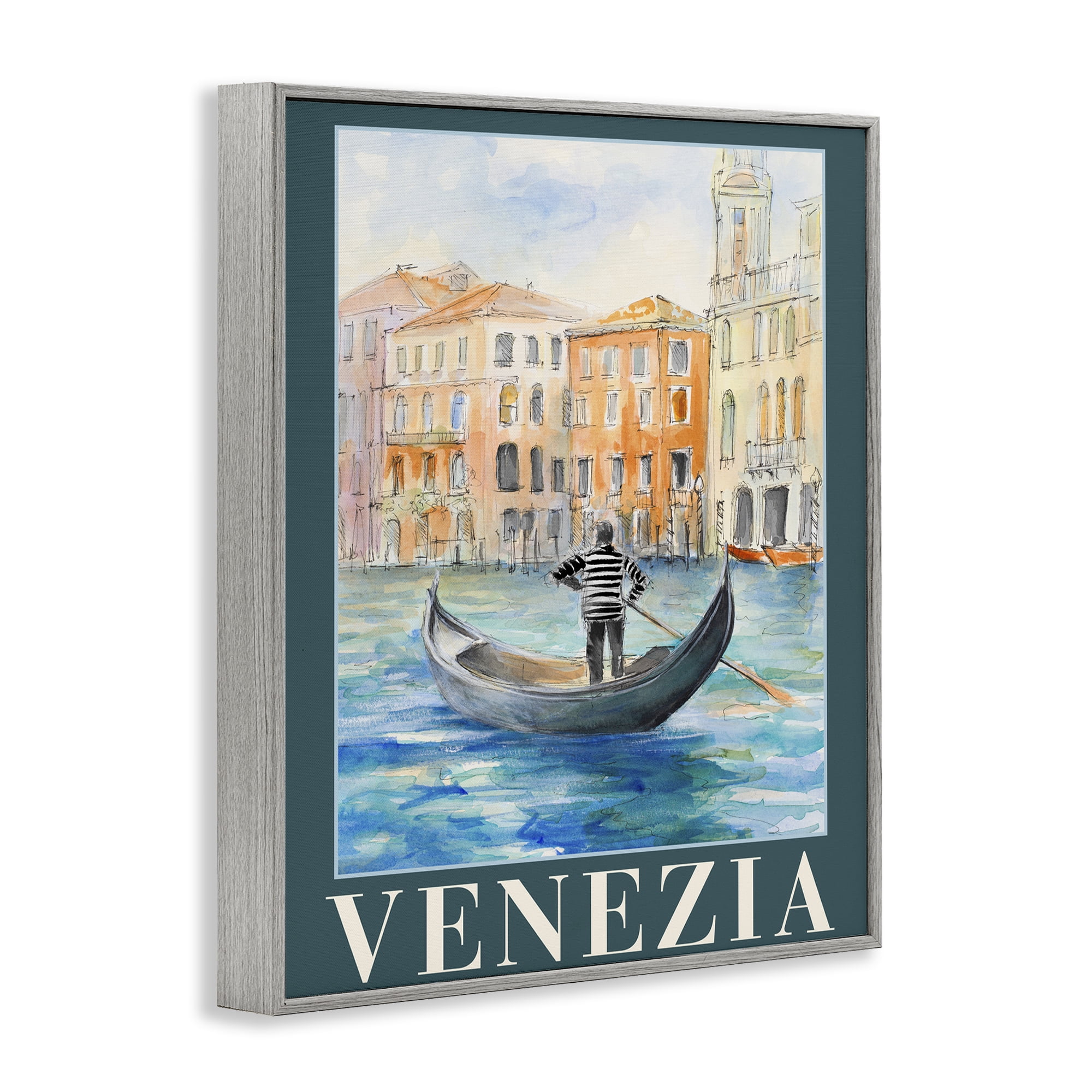 Stupell Industries Venezia Gondola View Gray Framed Giclee Art, design by Lanie Loreth
