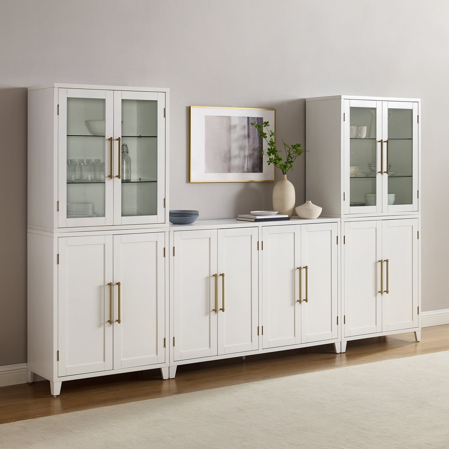 Stanton 3pc Sideboard & Glass Door Pantry Set, White - Walmart.com