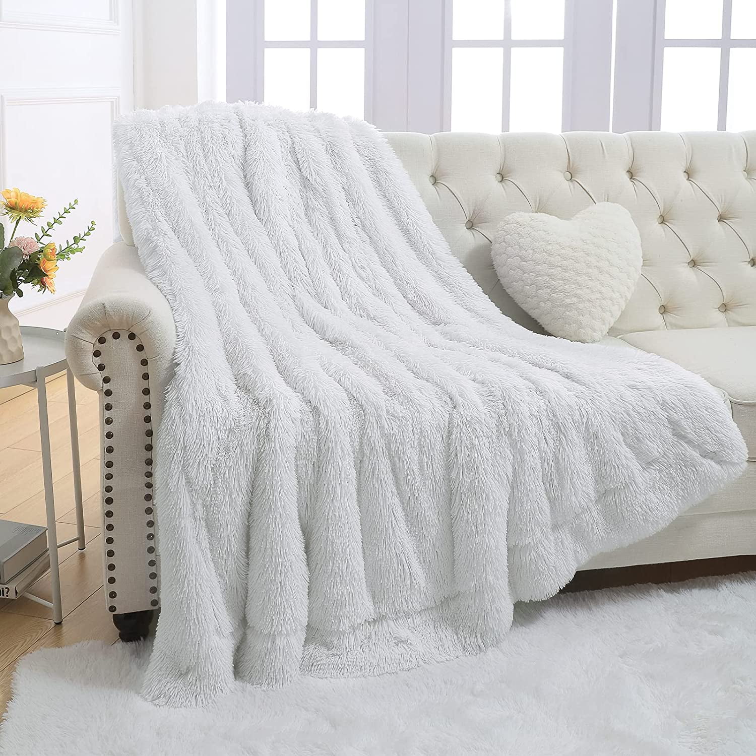 YJ.GWL Shaggy Soft Longfur Throw Blanket Plush Sherpa Warm Blanket for