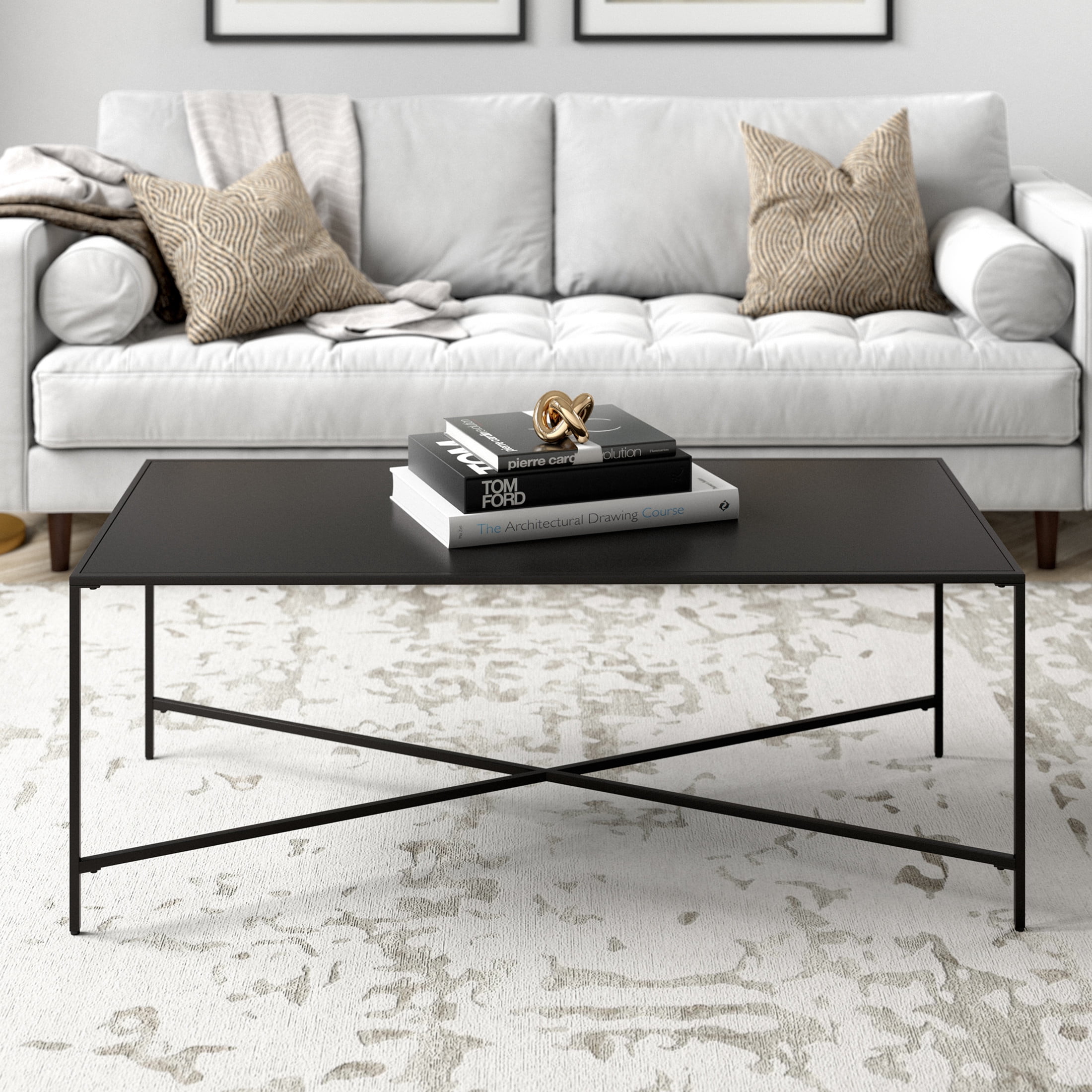 Evelyn&Zoe Henley 48" Wide Rectangular Coffee Table with Metal Top, Blackened Bronze