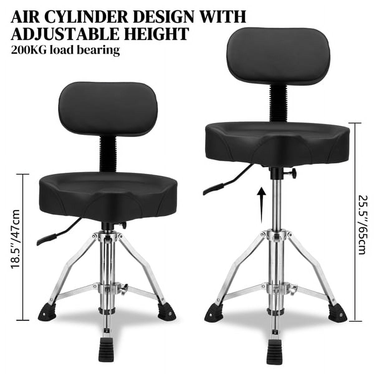Drum Throne with Backrest, Hydraulic Drum Stool Adjustable Height, Heavy Duty Hydraulic Drum Seat Saddle Design for Drummers