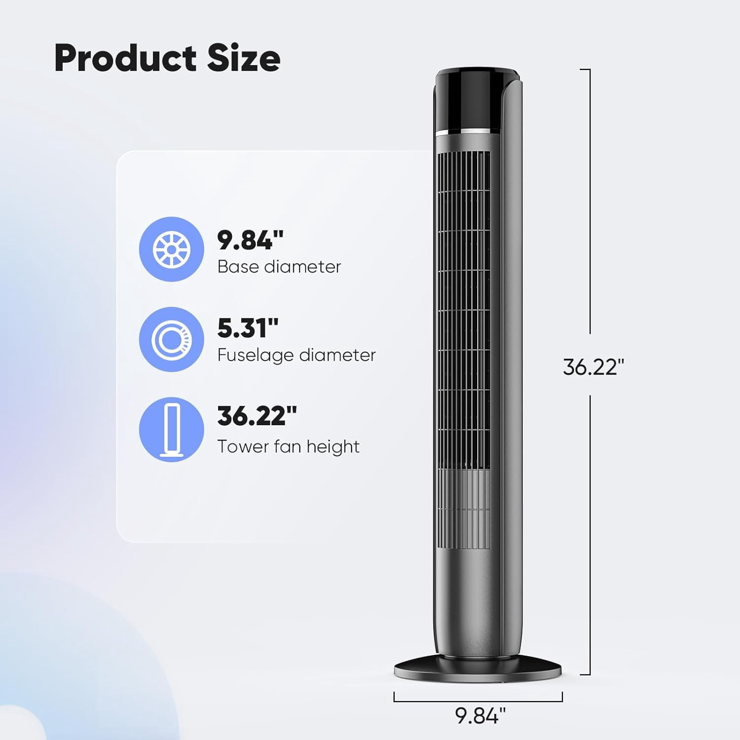 36" Bladeless Tower Fan - Ultra-Quiet 28dB for Bedroom Sleep 25 ft/s High Velocity Cooling w/ Remote 60° Wide Oscillation, 12H Timer, 5 Speeds, 4 Modes LED Display Standing Floor Fan - Black