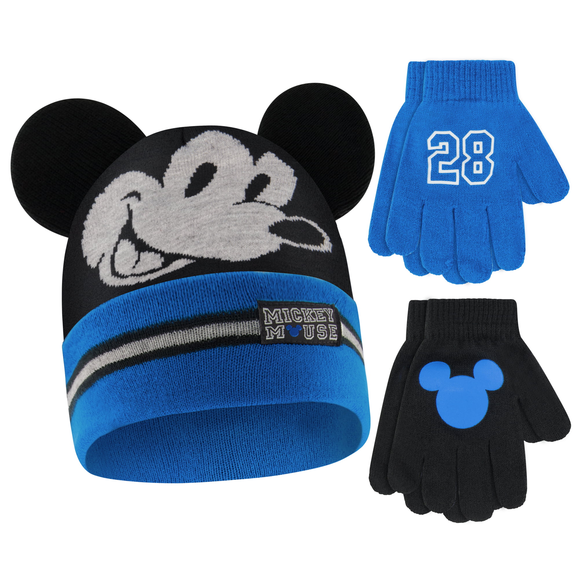 Disney Boys Mickey Mouse Winter Hat and 2 Pair Mitten or Gloves Set Age 2-7 
