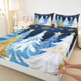 thumbnail image 3 of Feelyou Blue Xmas Tree Queen Sheet Sets for Child, Gold Christmas Stars Flat Sheet, Fashion Watercolor Queen Fitted Sheet, Ultra Soft Bedroom Decor, 4-Piece, 3 of 7