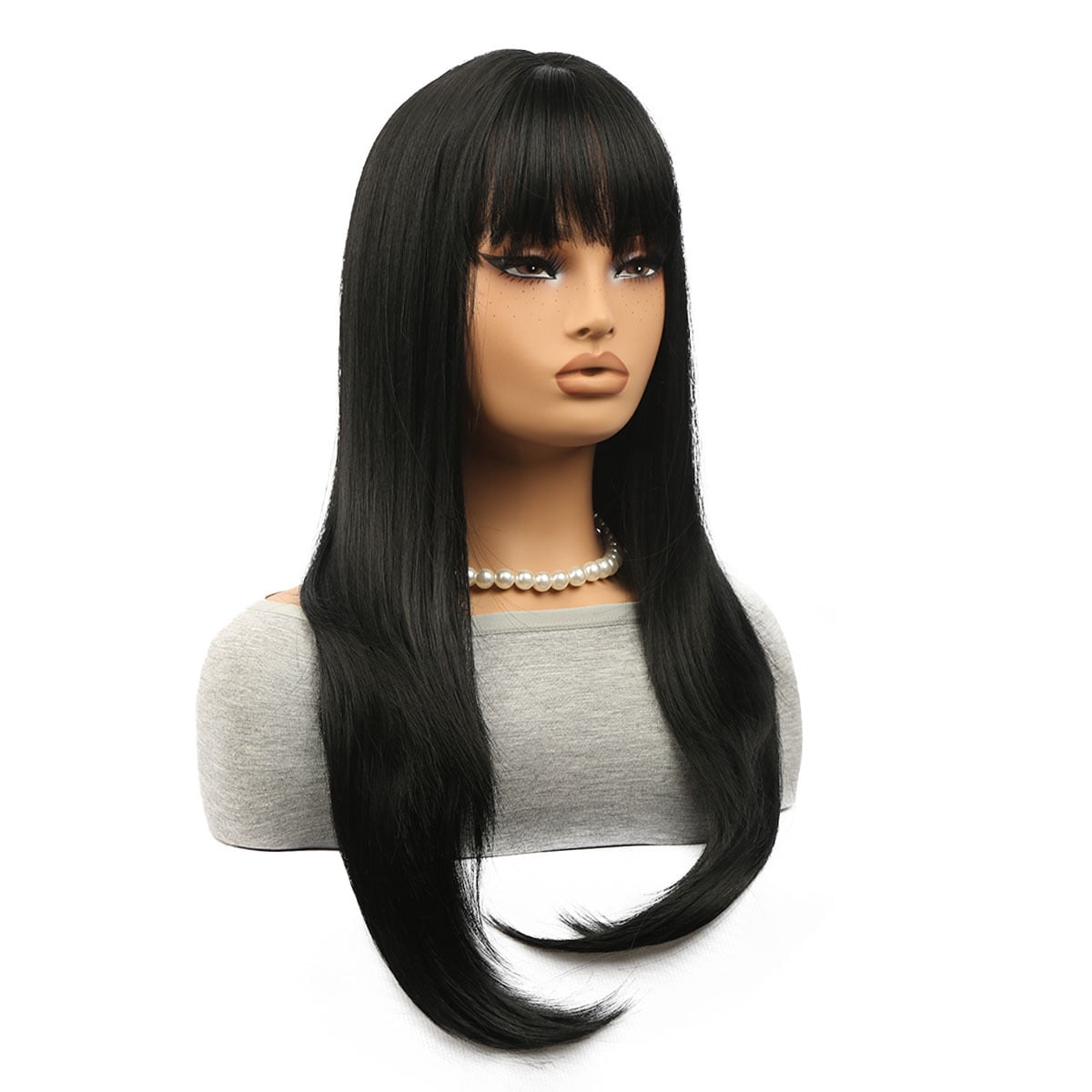 European and American style long straight hair with bangs wig, high temperature silk full head wig, fashionable inward curl hairstyle G924