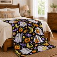 thumbnail image 6 of Sleepy Ghosts With Smiling Pumpkins And Moons, Soft Flannel Blanket with Soft autumn celebration Cartoon Print, Housewarming Gift and Home Decor for Bedroom and Living Room, 6 of 7