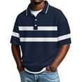thumbnail image 2 of longantii Men's Polo Shirts Relaxed Fit Collared Short Sleeve Tees Comfortable Striped Pullovers Summer Everyday Wear for Men Dark Blue XL, 2 of 4