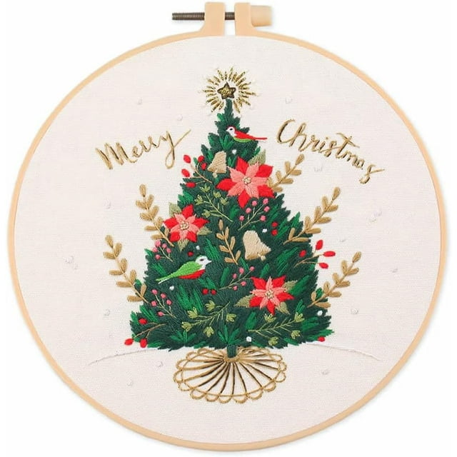 GHSDFBB Christmas Embroidery kit with Patterns and Instructions for Beginners Cross Stitch Kits for Adults, Including Plastic Embroidery Rings, Colored Threads and Needles Tools and Instructions