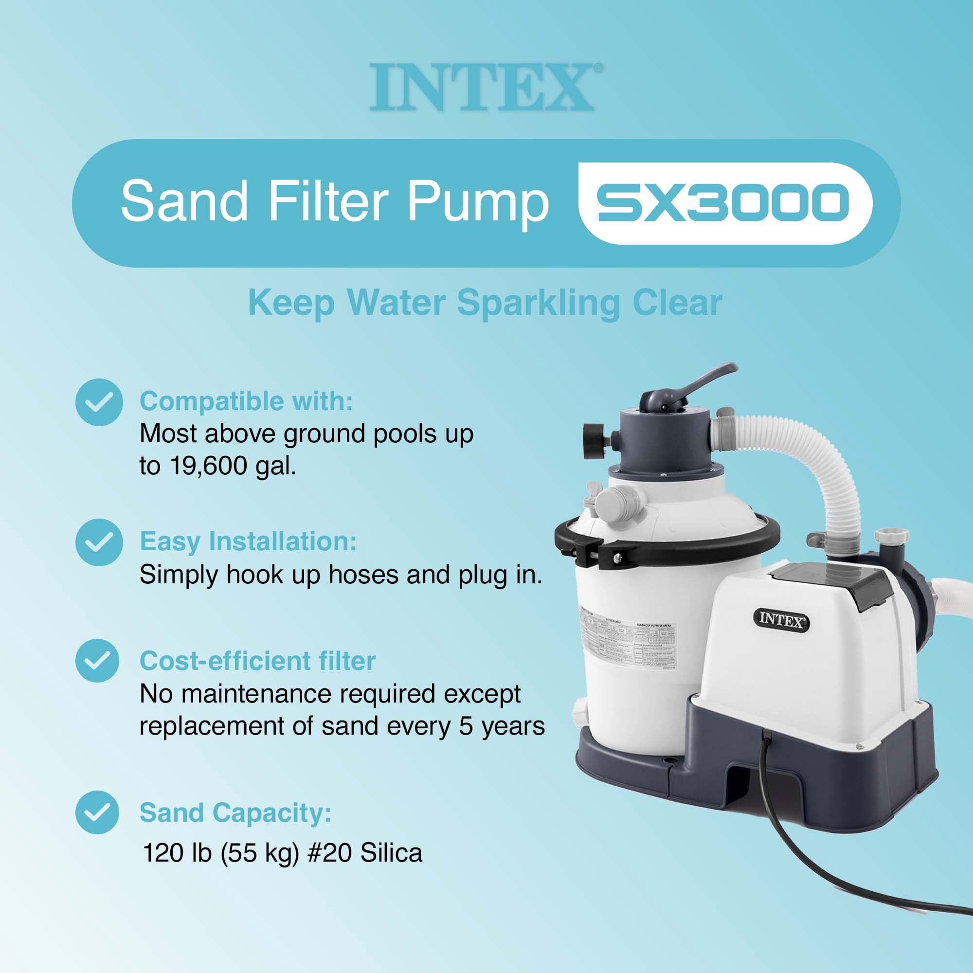 Intex 26651EG 3,000 GPH Above Ground Pool Sand Filter Pump with Auto Timer