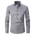 thumbnail image 2 of Domuza Mens Dress Shirts Long Sleeve Stretch Classic Fit Button Up Shirts Fashion Business Simple Solid Color Blouse Gray S, 2 of 9