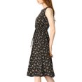 thumbnail image 4 of DARING DIVA Floral Sleeveless Drawstring Waist A-Line Dress L Black, 4 of 6