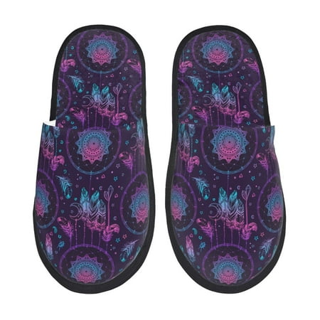 Balery Purple Dreamcatcher1 Slient Indoor Furry Fleece Comfort House Shoes Soft Non-Slip Home Shoes Cotton slippers House Slippers-- Large