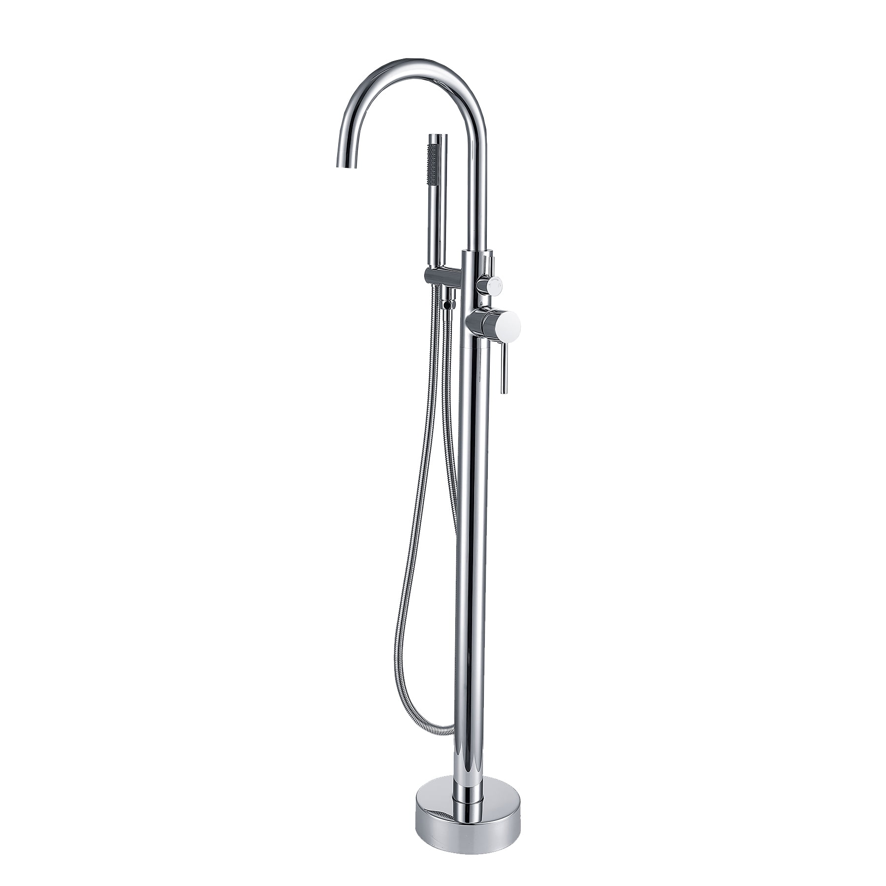Freestanding Bathtub Faucet Floor Mount Tub Filler Single Handle Stainless Steel  Standing Bathtub Tap with Handheld Spray Swivel Right Angle Spout Brushed Nickel