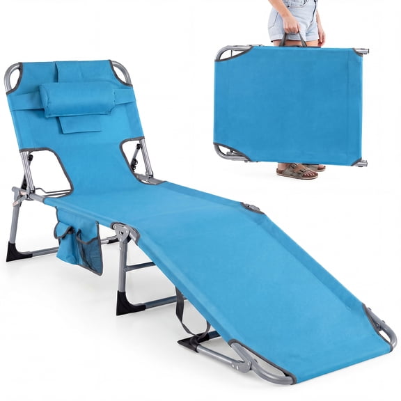 Gymax Folding Chaise Lounge Chair Bed Adjustable Outdoor Patio Beach Camping Recliner Blue