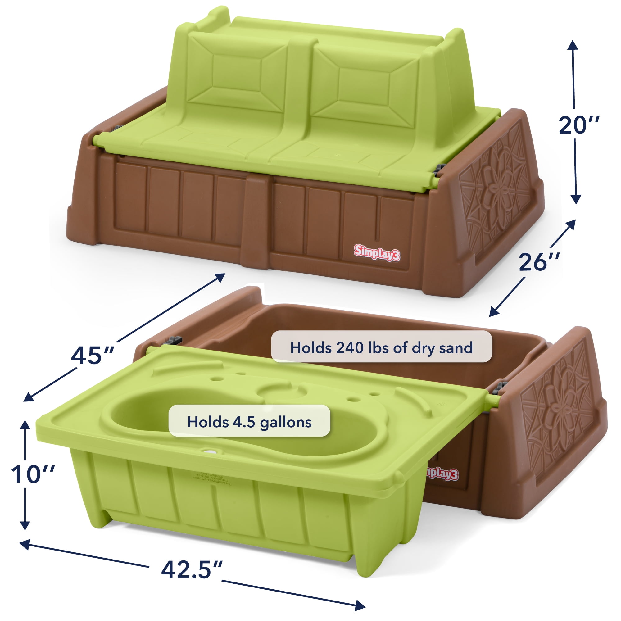 Simplay3 Sand and Water Bench, 2 in 1 Combination Play Table and Children's Storage Bench