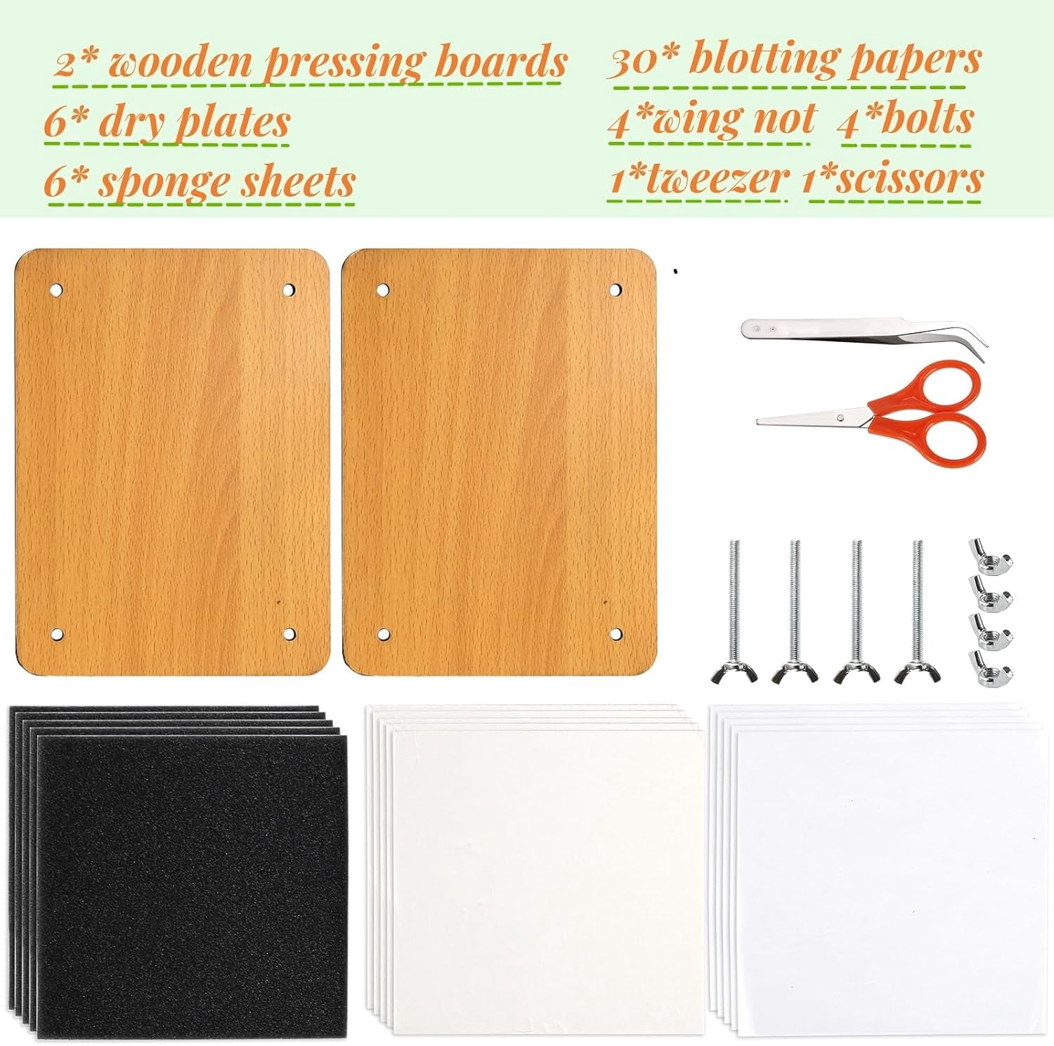 DF 54Pcs Flower Press Kit, 7" x 9.5" 6-Layer Wooden Leaves Pressing Kit for Adult, Solid Wood Book Pressed Plant Preservation Kit, DIY Arts Dried Flowers Craft Tool for Children Gift