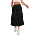 thumbnail image 2 of Women's Drawstring Waist Cargo Midi Skirt, Casual Solid Color Long Skirt with Pockets, Relaxed Fit Utility Skirt for Daily Outdoor Work Wear 02-Black XXL, 2 of 5