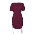 thumbnail image 4 of XIAOCHA Womens Ruched Drawstring Dress Bodycon Short Sleeve Crew Neck Mini Dress Soft Casual Daily Dresses, 4 of 4