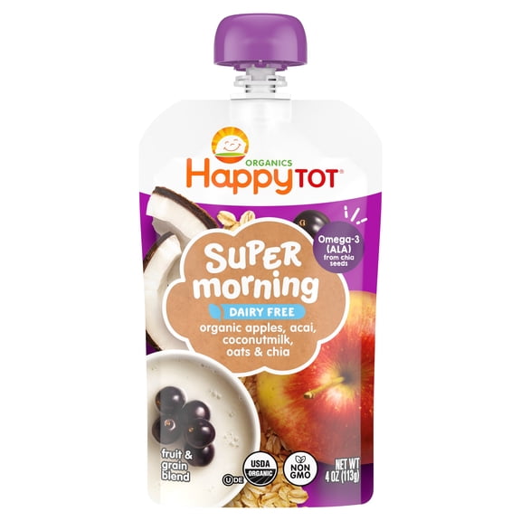 Happy Tot, Stage 4 Baby Food, Apples, Acai, Coconutmilk Oat, Cinnamon & Chia, 4 oz Pouch