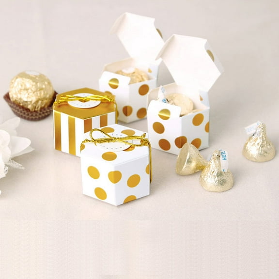 DECORNIJIA 50Pcs Mini Dessert Containers Golden Hexagon Candy Box 1.9x1.2x1in for Sweets