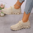 thumbnail image 4 of EKVAHL Women's Knit Upper Running Sneakers, Low Top Non Slip Tennis Sneakers, Solid Color Elastic Fit Athletic Sneakers Lace-Up Walking Shoes for Training Hiking Beige, 4 of 6