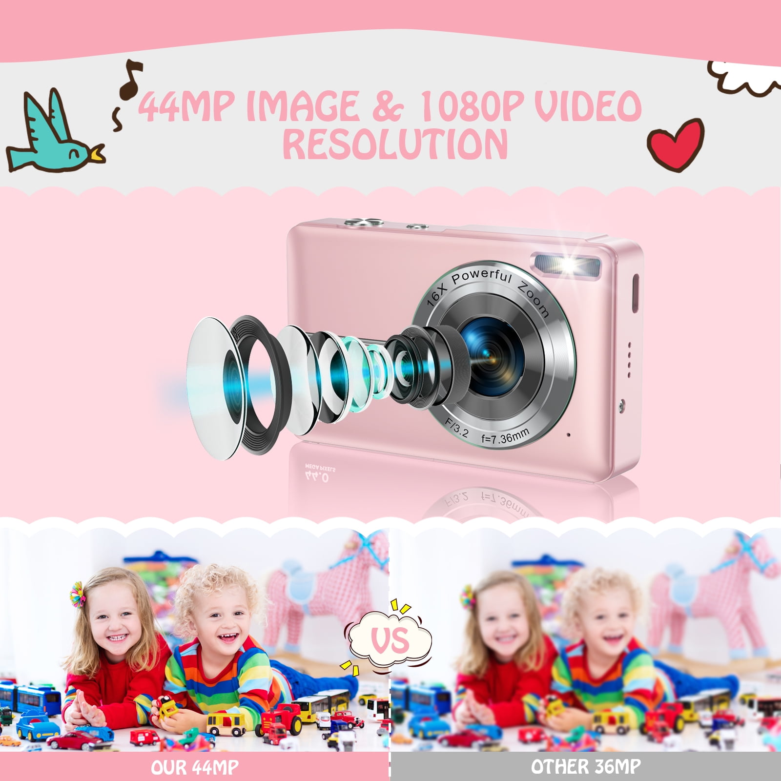 ACTITOP Digital Camera FHD1080P 44MP Vlogging Camera for
