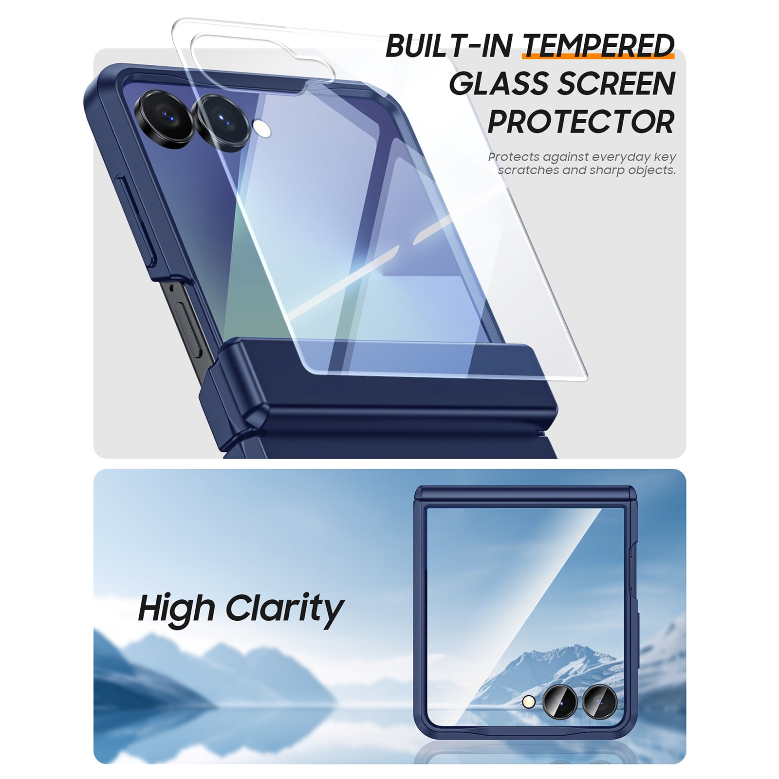 Oupeigar for Samsung Galaxy Z Flip 7 Armor Phone Case,With Hinge Protection,Screen Protector Shockproof Rugged Phone Cover Wireless Charging-Blue