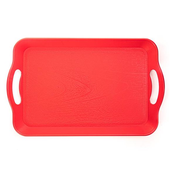 Brybelly KCAF-403 Textured Cafeteria Tray with Handles, Red - Small