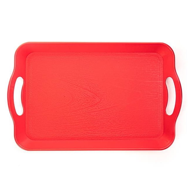 Brybelly KCAF-403 Textured Cafeteria Tray with Handles, Red - Small