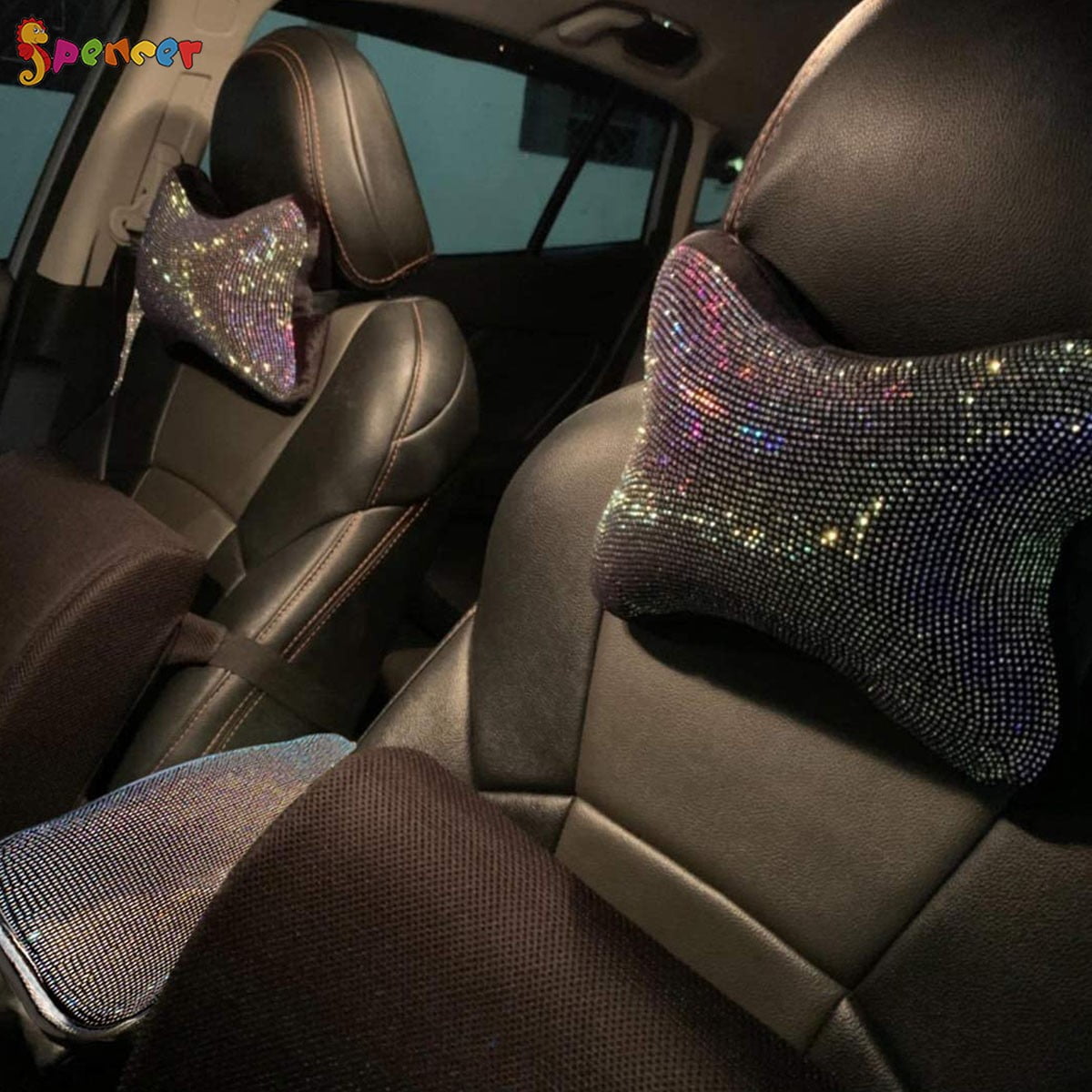 U&M Bling Bling Car Seat Neck Rest Pillow Luster Crystal Headrest Head Support Diamond Car Decor Accessories 