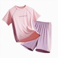 thumbnail image 4 of KPOPLK Athletic Outfit Sets for Boys 2PCS Short Sleeve Quick-dry Breathable Elastic Waist Shorts Summer Clothing Sets Size 13-14 Years,Pink, 4 of 4