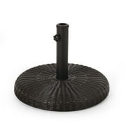 GDF Studio Littleton Outdoor 45lb Plastic and Concrete Circular Wicker Print Umbrella Base, Brown