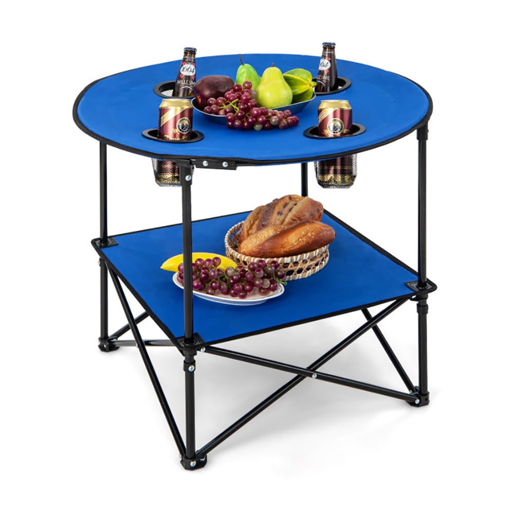 Aimee Lii 2-Tier Portable Picnic Table with Carrying Bag and 4 Cup Holders, Folding Table for Camping and BBQ, Blue Aimee Lii 2-Tier Portable Picnic Table with Carrying Bag and 4 Cup Holders, Folding Table for Camping and BBQ, Blue