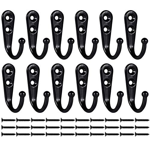 12 Pack Coat Hooks Black Wall Mounted Rustic Small Single Door Hook Metal for Entryway Kitchen Bedroom Bathroom Office Toilet