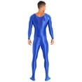 thumbnail image 2 of YIZYIF Mens Shiny One Piece Sports Bodysuit Full Body Workout Tights Long Sleeve Elastic Jumpsuit Blue XL, 2 of 7