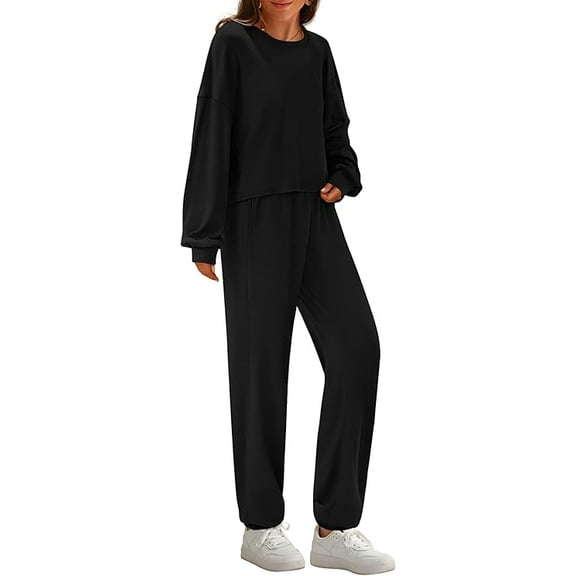 PRETTYGARDEN Women's Two Piece Outfits Lounge Sets Long Sleeve Pullover Tops Sweatpants Fall Fashion Matching Clothing