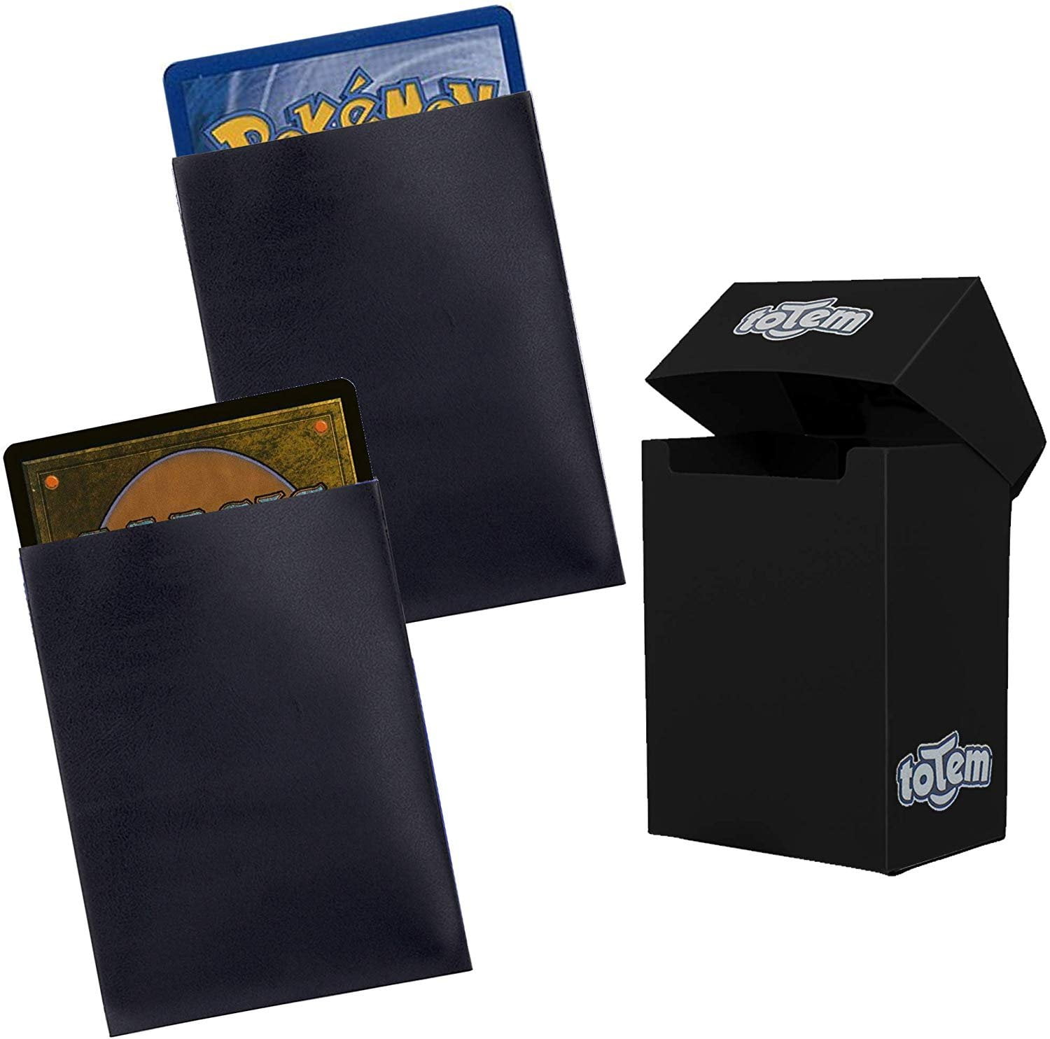Totem World 100 Black Sleeves with a Deck Box Standard Size Durable