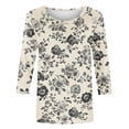 thumbnail image 4 of Craaazy 3/4 Sleeve Tops for Women Loose Fit Crew Neck Vintage Prints Casual T Shirts Plus Size S to 5XL Spring Summer Fall Daily Wear, 4 of 5